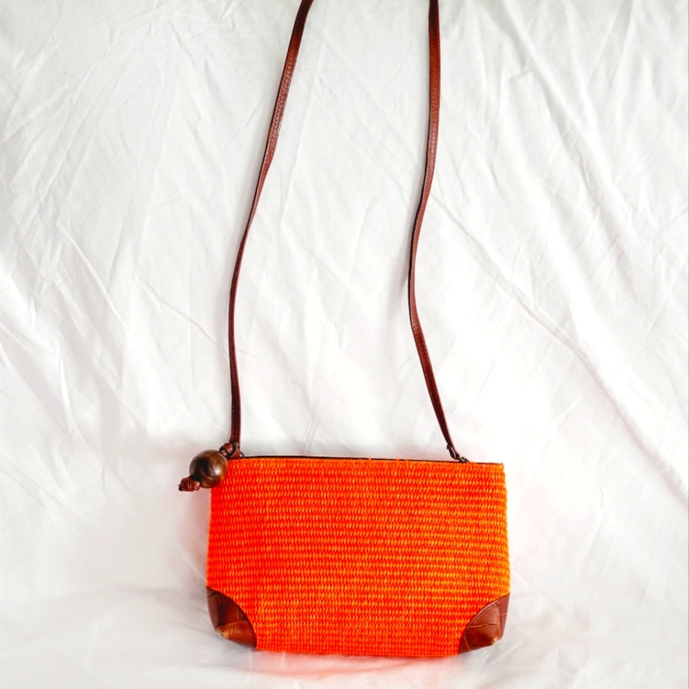 Carla Marchi Orange Straw & leather crossbody bag